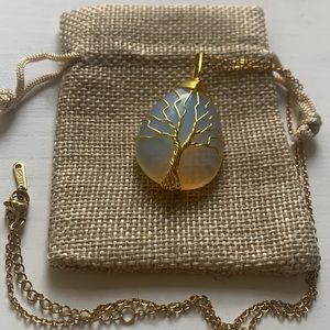BrandNew Wire-Wrapped Opalite Pendant with Gold plated Chain Opalite Necklace